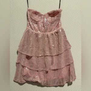 Pink Sequin Strapless Dress